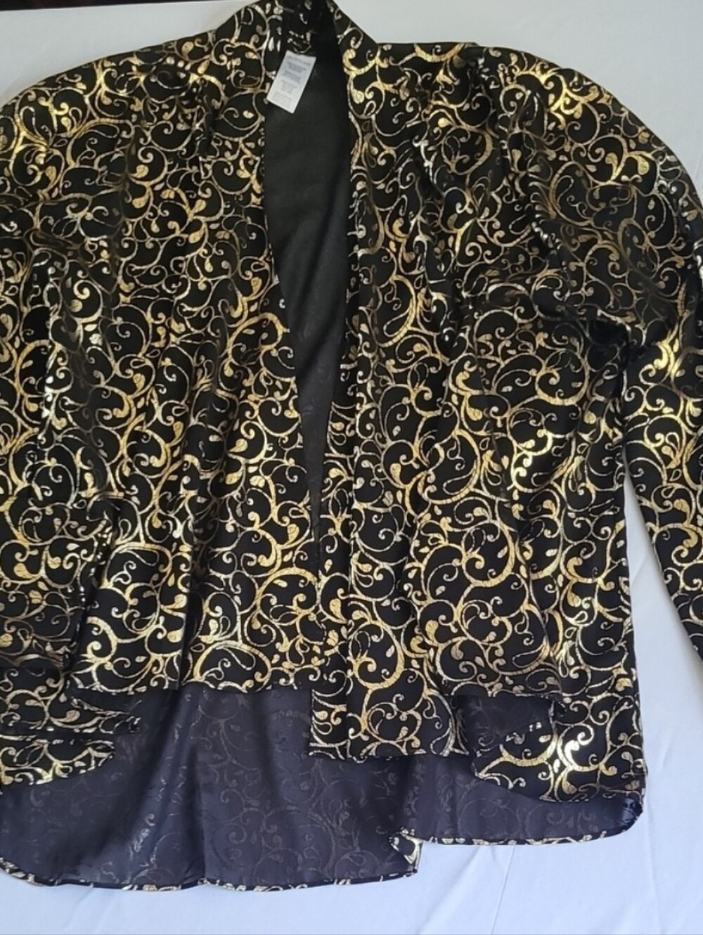 Black & Gold Brocade Open-Front Jacket - Women
